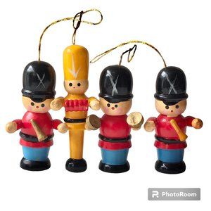 Vintage Wood Toy Soldiers Christmas Ornaments Hand Painted Drummer Nutcracker